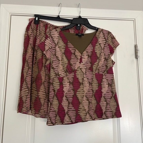 Alfani Dresses & Skirts - Red, Tan and Brown V- Neck Blouse and Skirt Co Ord Set